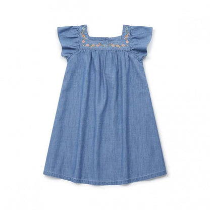 Girls Blue Embroidery Cotton Dress