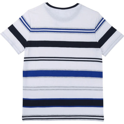 Boys White Striped Cotton T-shirt