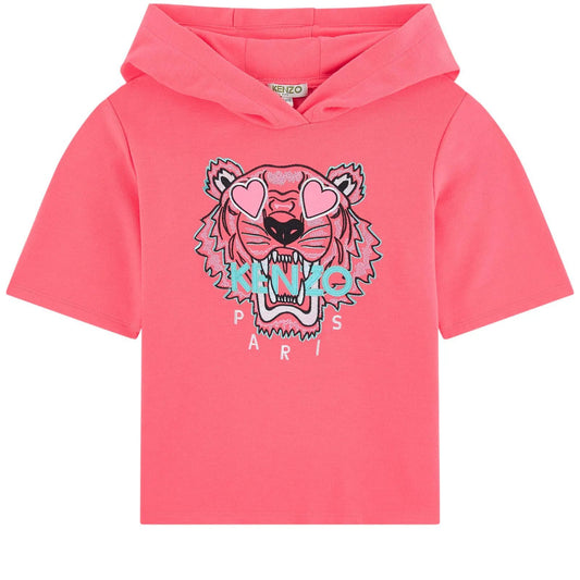 Girls Pink Tiger Short Sleeveless Sweatshirt