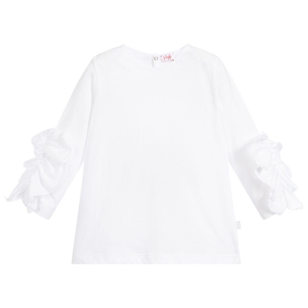 Girls White  Cotton Ruffle Top