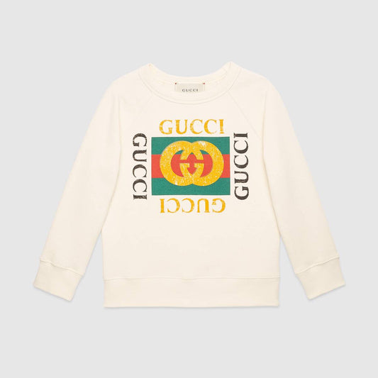 Boys & Girls White Logo Cotton Sweatshirt