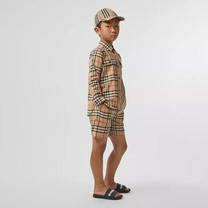 Boys Beige Stripe Cotton Shorts