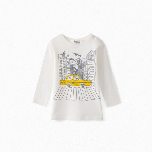 Baby Boys & Girls Off White Cotton T-Shirt
