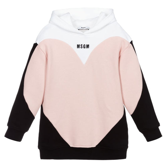 Girls White & Pink Cotton Hoodie