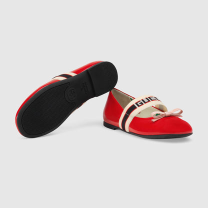Girls Red Patent Leather Calf Skin Ballet Flats