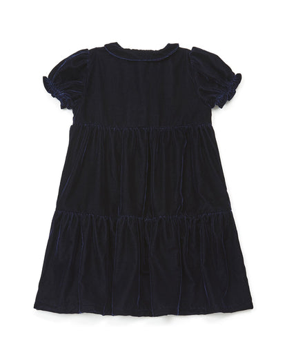 Girls Blue Velours Velours Lisse Dress
