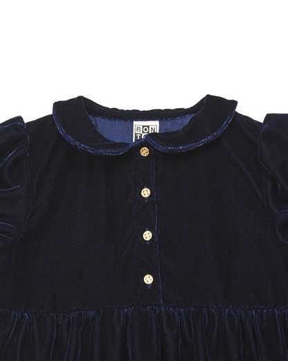 Girls Blue Velours Velours Lisse Dress