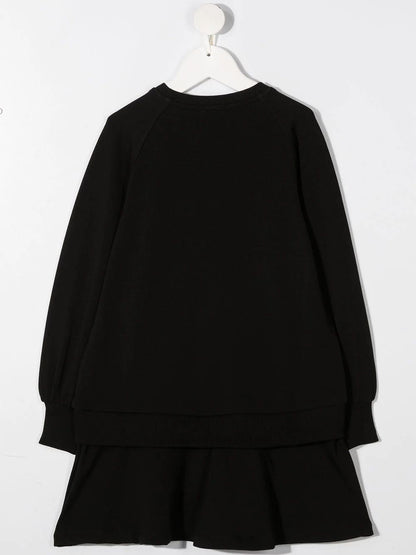 Girls Black Print Cotton Dress