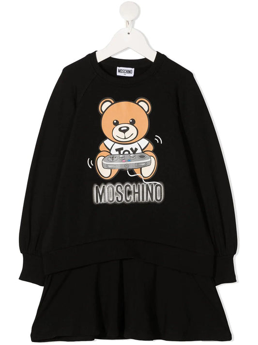 Girls Black Print Cotton Dress