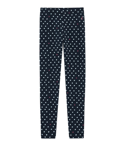 Girls Navy Dots Cotton Leggings