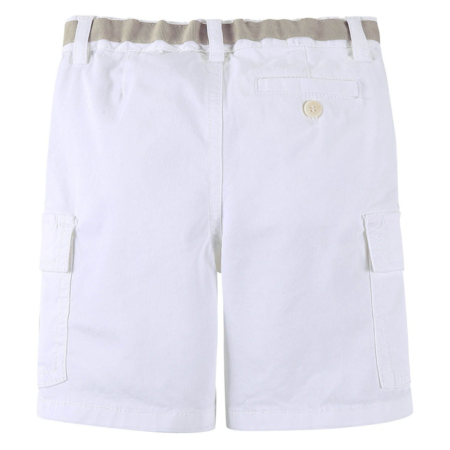 Boys White Cotton Bermuda Shorts With Patch Pockets