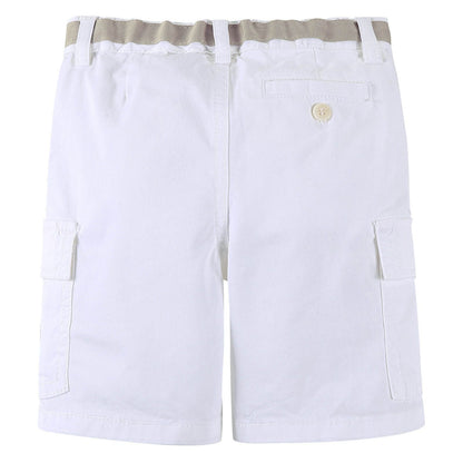 Boys White Cotton Bermuda Shorts With Patch Pockets