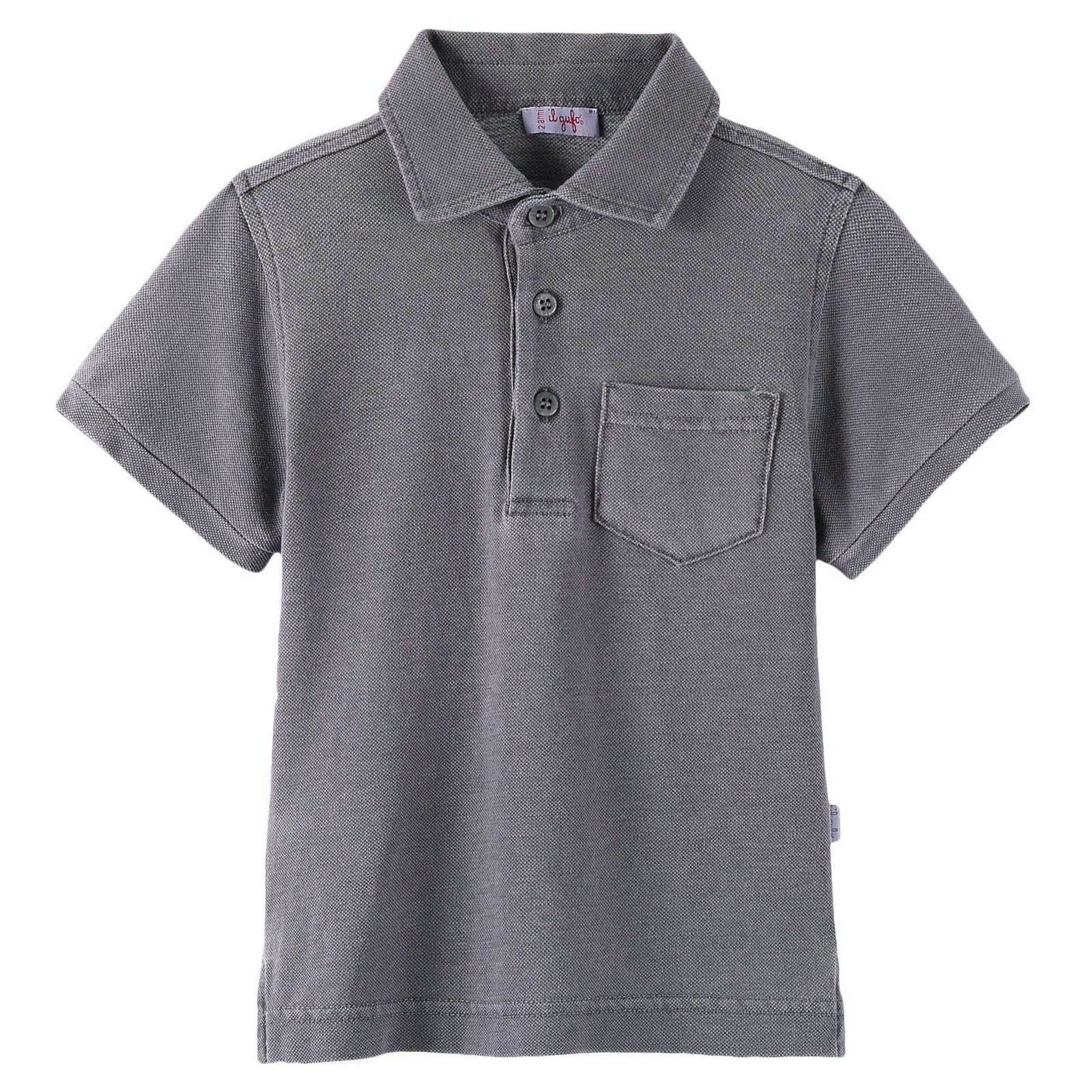 Boys Grey Cotton Polo Shirts With Patch Pocket