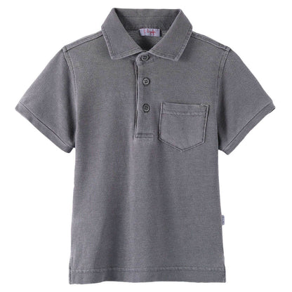 Boys Grey Cotton Polo Shirts With Patch Pocket