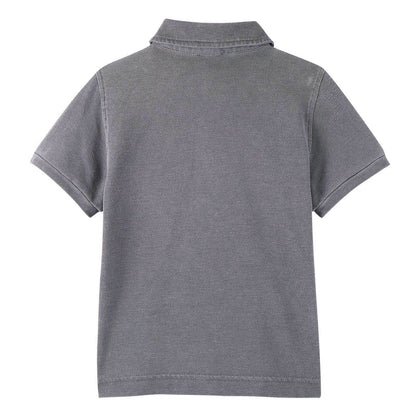 Boys Grey Cotton Polo Shirts With Patch Pocket