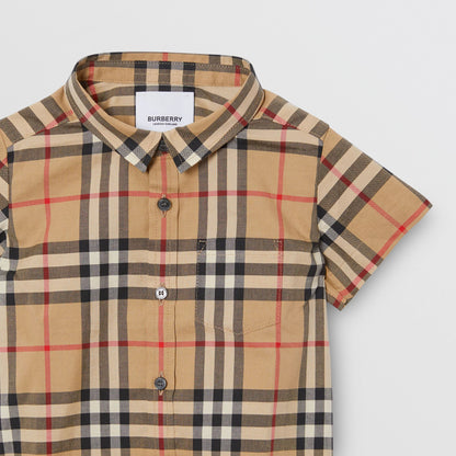 Baby Boys Beige Check Cotton Shirt