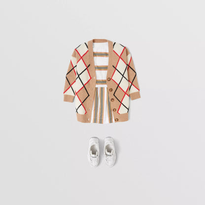 Girls White Stripe Cotton Dress