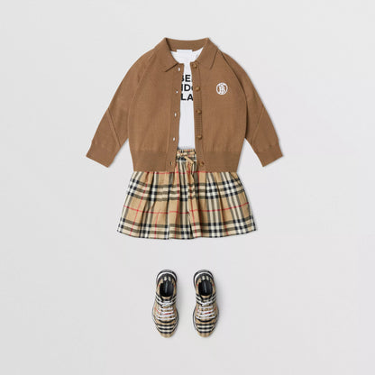 Girls Beige Check Cotton Shorts