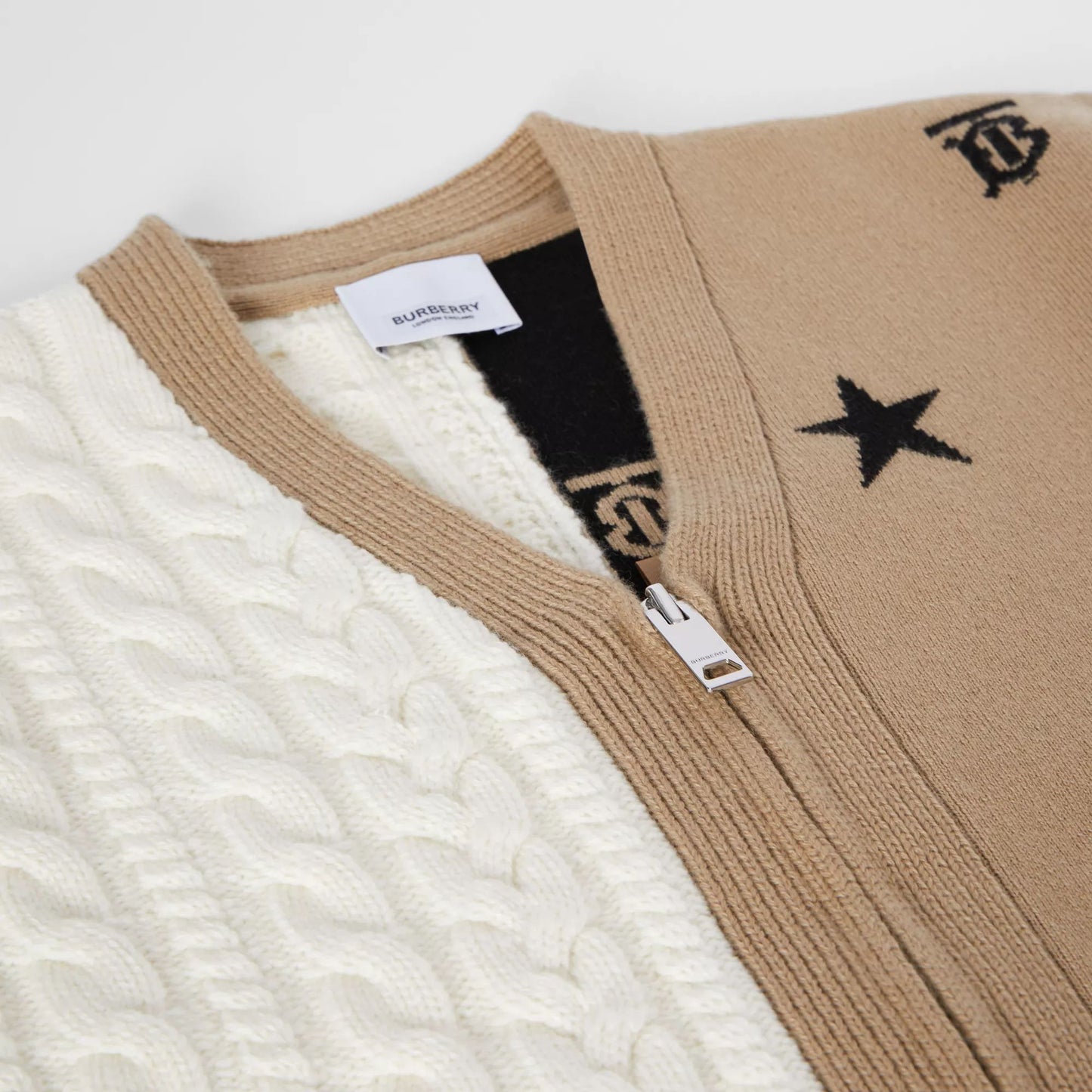 Girls Beige & White Star Wool Cardigan