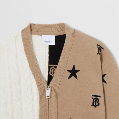 Girls Beige & White Star Wool Cardigan