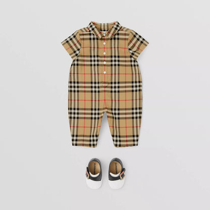 Baby Boys & Girls Beige Check Cotton Babysuit