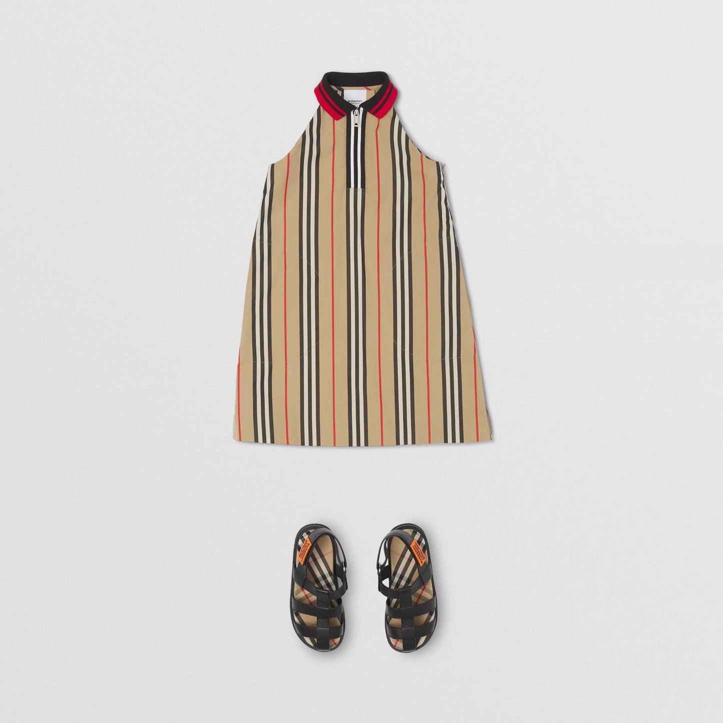 Girls Beige Stripes Cotton Dress