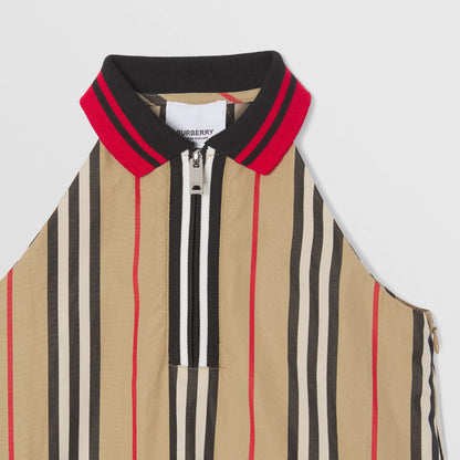 Girls Beige Stripes Cotton Dress