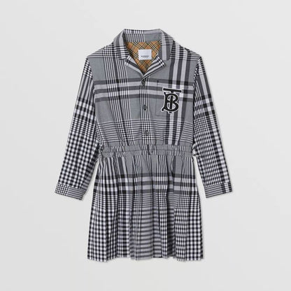 Girls Black Check Cotton Dress