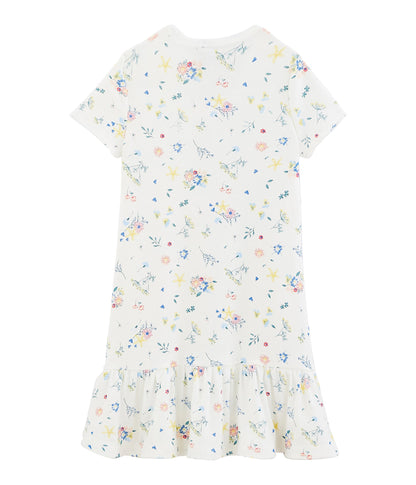 Girls White Flower Cotton Nightwear Dress