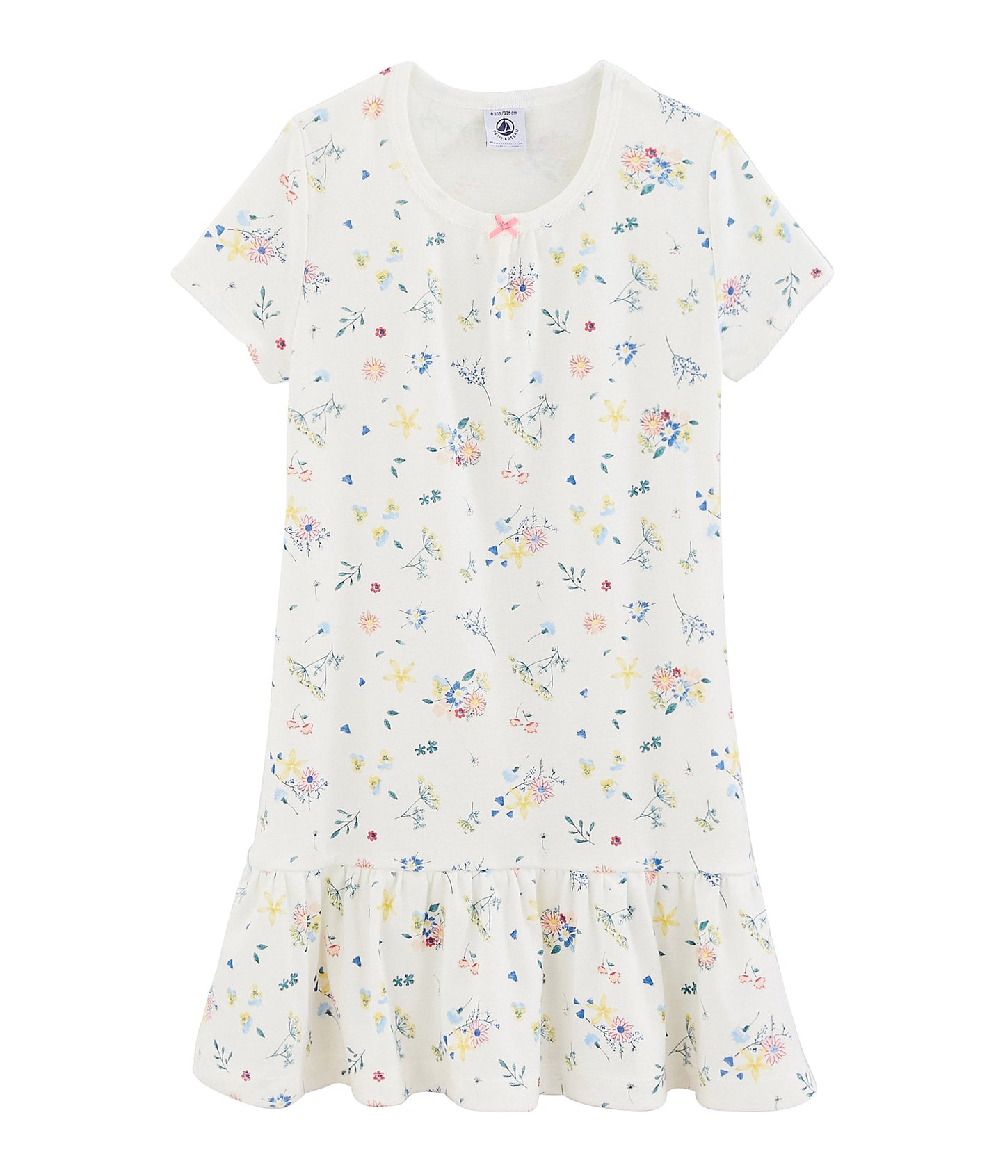 Girls White Flower Cotton Nightwear Dress
