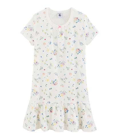 Girls White Flower Cotton Nightwear Dress