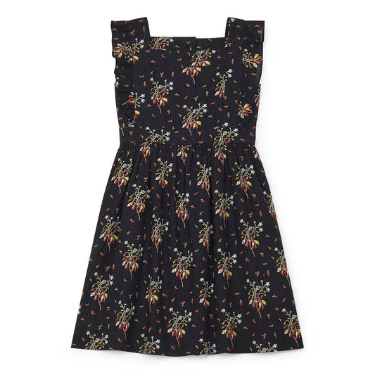 Girls Dark Grey Flower Cotton Dress