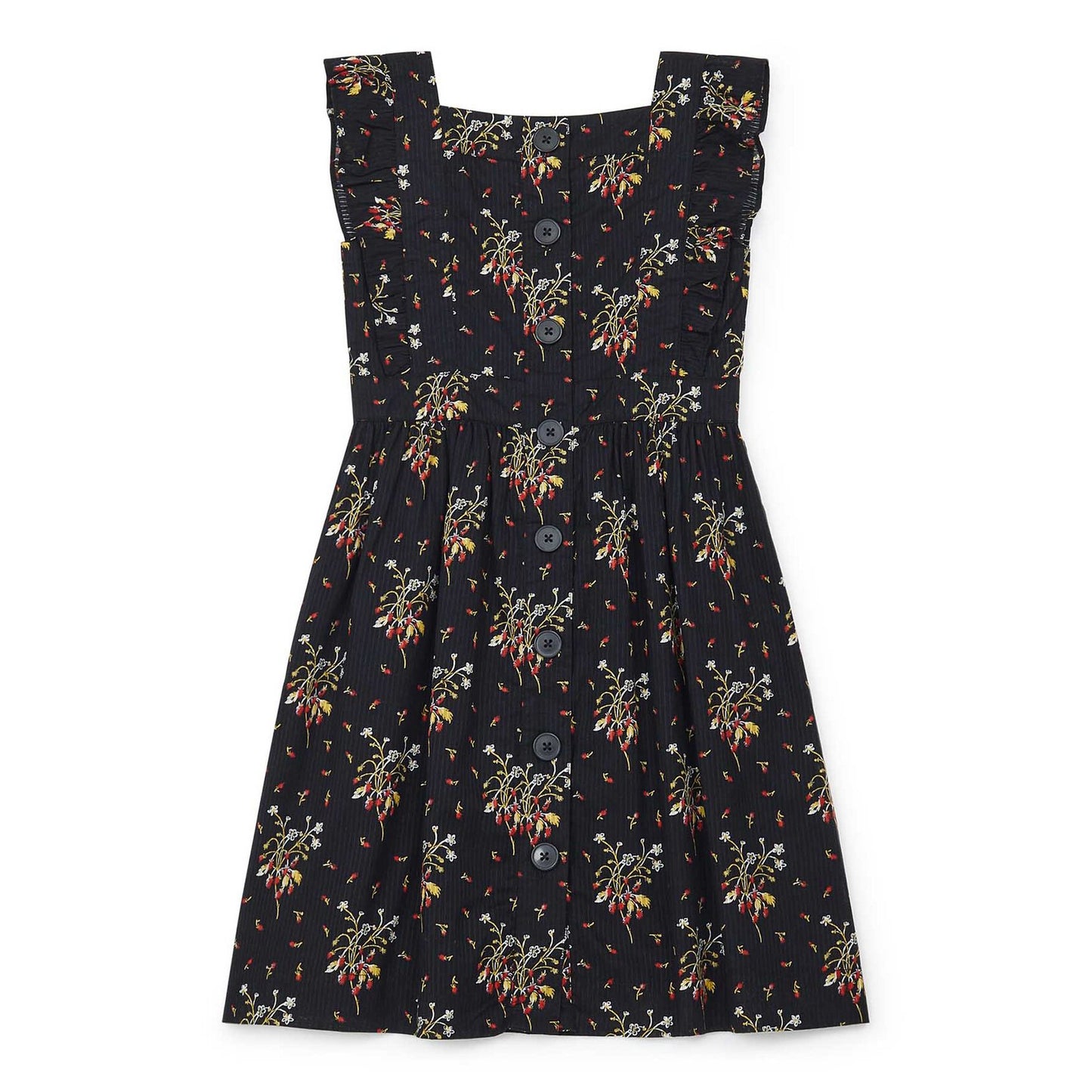 Girls Dark Grey Flower Cotton Dress