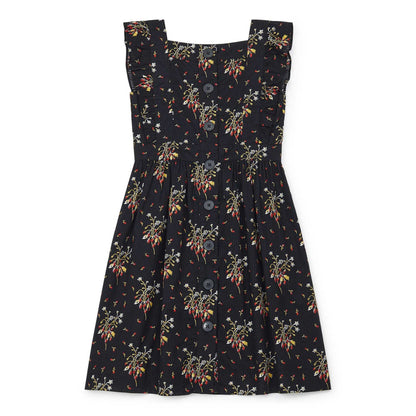 Girls Dark Grey Flower Cotton Dress