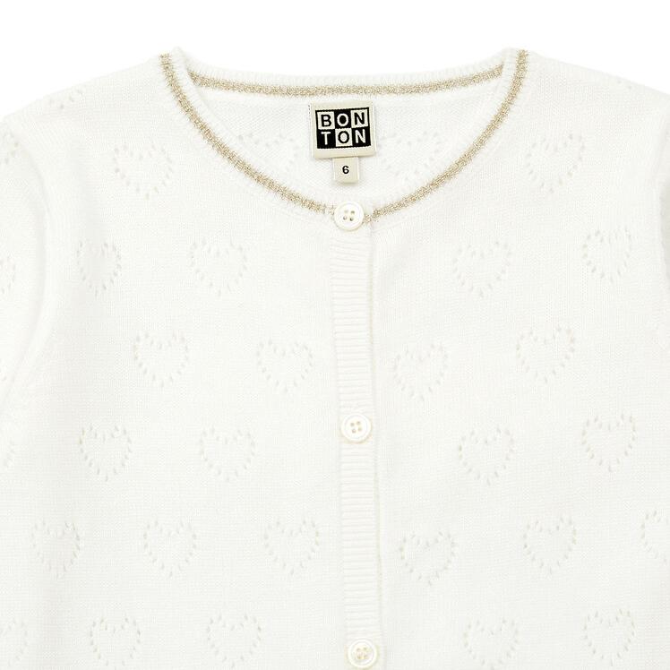 Girls White Cotton Cardigan