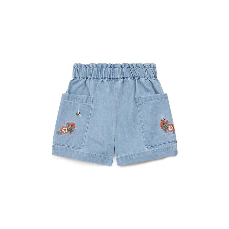 Girls Blue Embroidered Denim Shorts