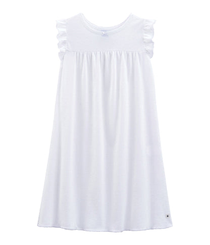 Girls White Cotton Nightwear Dress