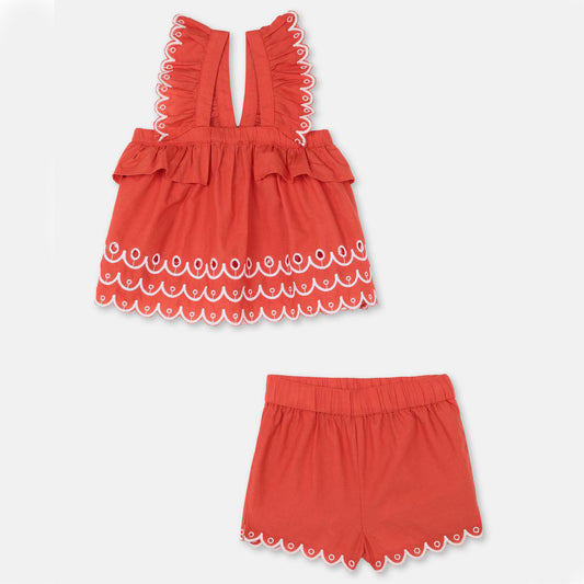 Baby Girls Red Cotton Suit