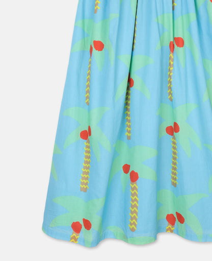 Girls Blue Palm Trees Cotton Dress