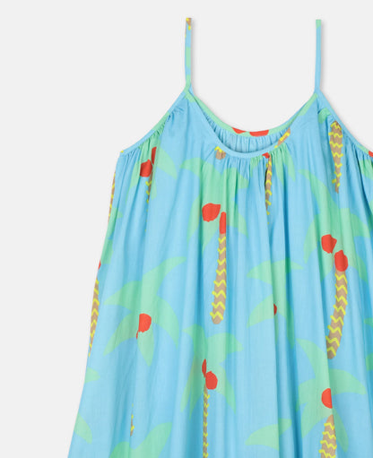 Girls Blue Palm Trees Cotton Dress
