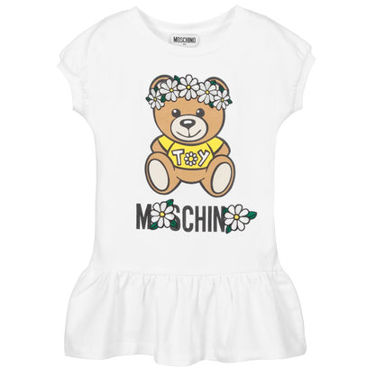 Girls White Logo Cotton Dress