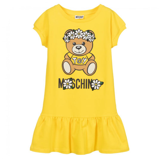 Girls Yellow Logo Cotton Dress