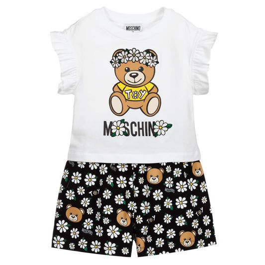 Girls Black Print Cotton Suit