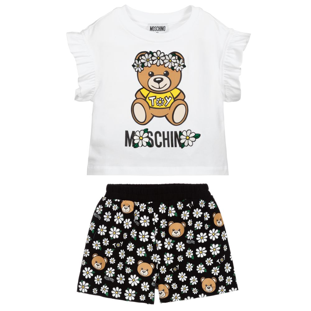 Girls Black Print Cotton Suit