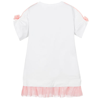Girls White Print Cotton Dress