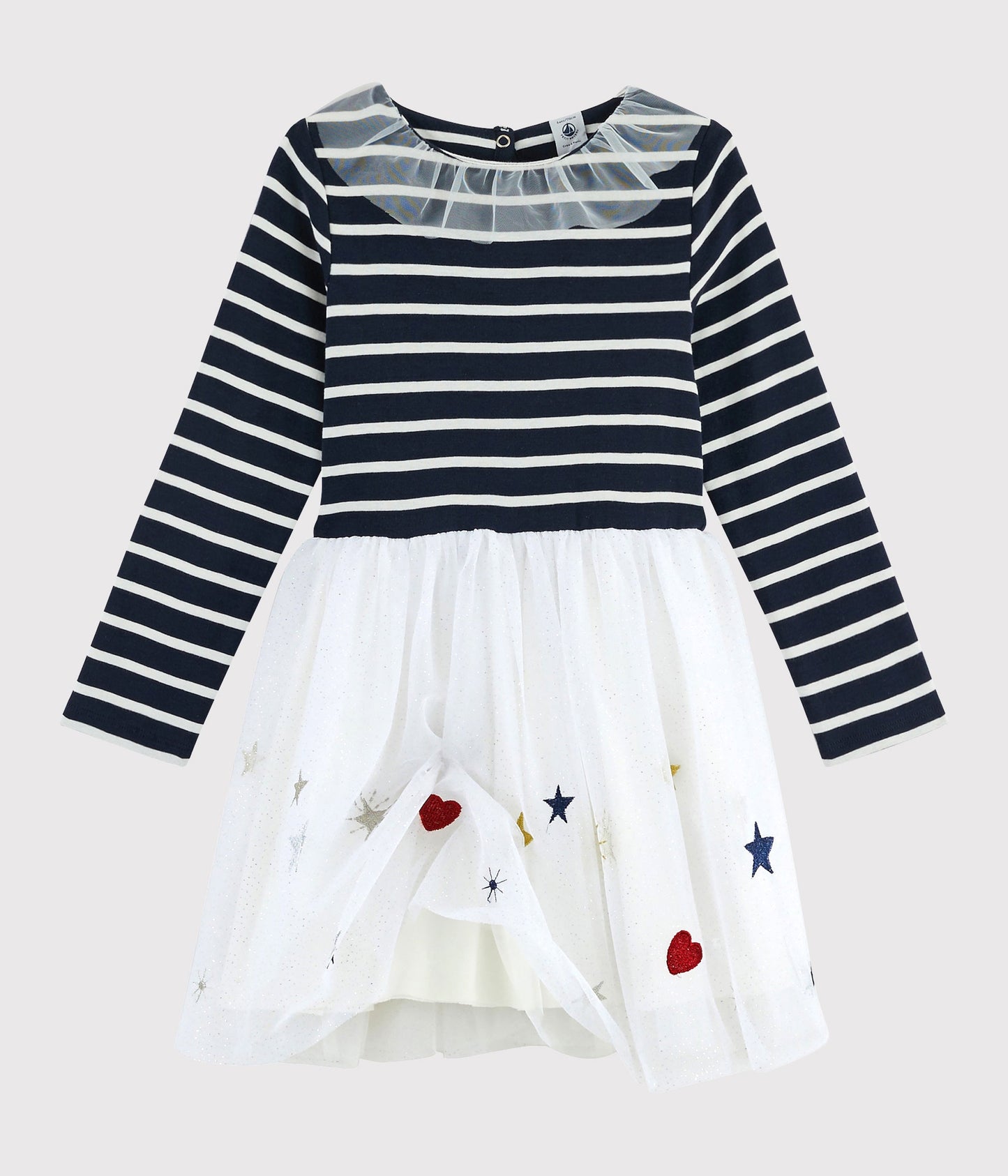 Girls Black & White Stripe Tulle Cotton Dress