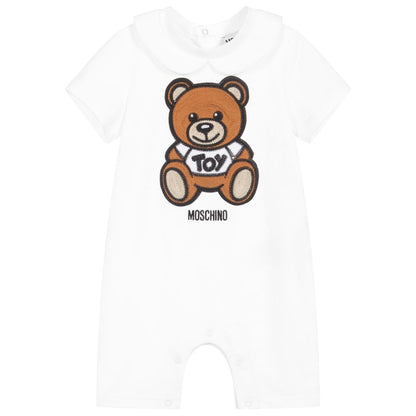 Baby Boys & Girls White Toy Cotton Babysuit