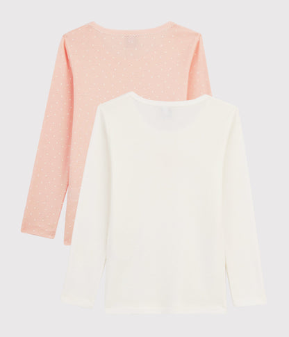 Girls Pink & White Long Sleeve Cotton T-Shirt