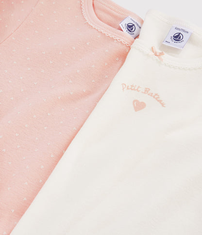 Girls Pink & White Long Sleeve Cotton T-Shirt
