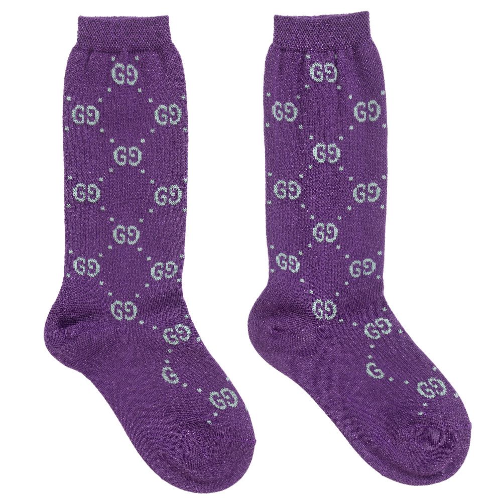 Girls Purple Glitter GG Logo Socks